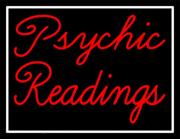 Red Cursive Psychic Readings With White Border Handmade Art Neon Sign