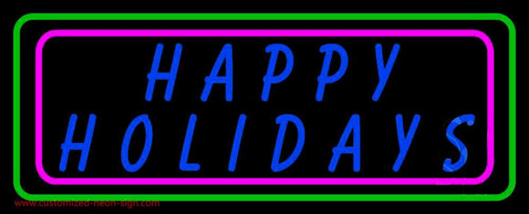 Blue Happy Holidays Block Handmade Art Neon Sign