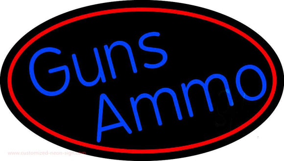 Blue Gun Ammo With Red Oval Handmade Art Neon Sign