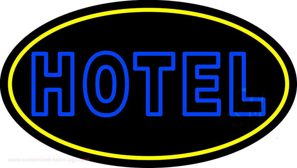 Blue Hotel With Yellow Border Handmade Art Neon Sign