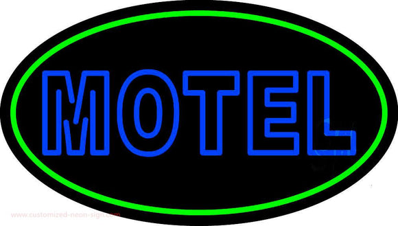 Blue Motel Double Stroke And Green Border Handmade Art Neon Sign