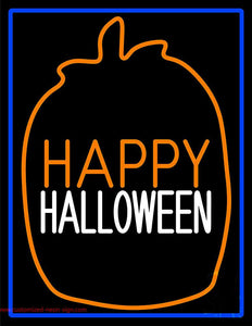 Happy Halloween With Blue Border Neon Sign
