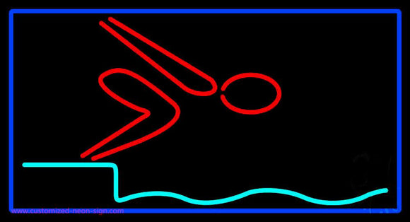 Swimming Pool Logo With Blue Border Handmade Art Neon Sign