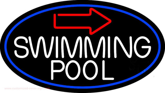 Swimming Pool With Arrow With Blue Border Handmade Art Neon Sign