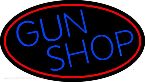 Blue Gun Shop With Red Round Handmade Art Neon Sign