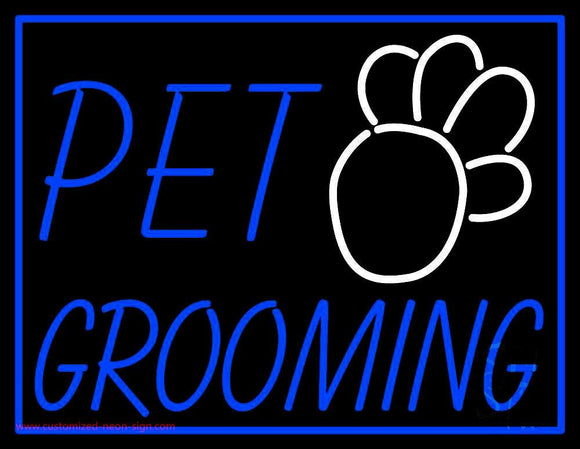Pet Grooming Blue Border Handmade Art Neon Sign