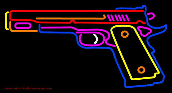 Hand Gun Handmade Art Neon Sign
