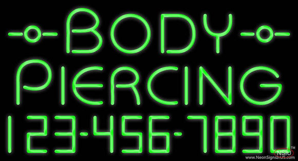 Green Body Piercing with Phone Number Real Neon Glass Tube Neon Sign