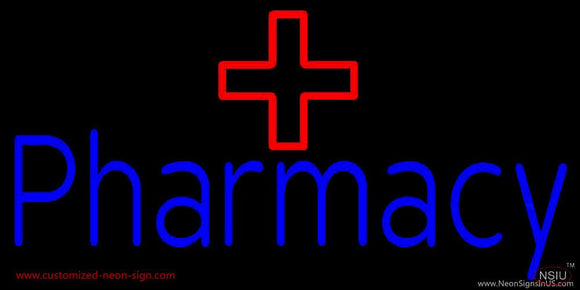 Blue Pharmacy with Medical Logo Handmade Art Neon Sign