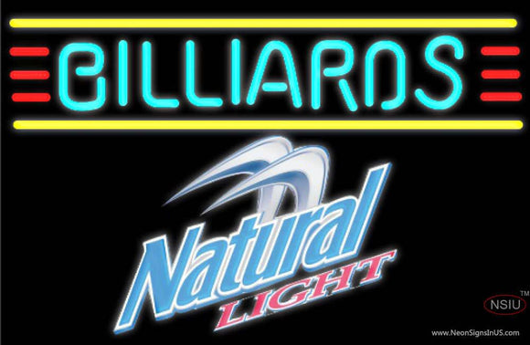 Natural Light Billiards Text Borders Pool Neon Sign  