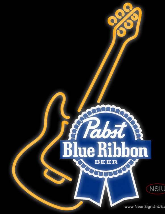 Pabst Blue Ribbon Beer Guitar Neon Sign