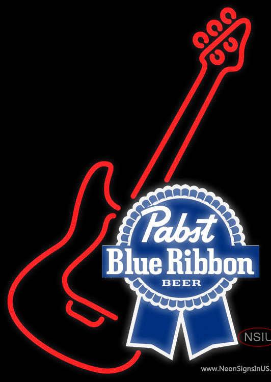 Pabst Blue Ribbon Red Guitar Beer Neon Sign