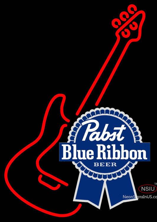 Pabst Blue Ribbon Red Guitar Beer Neon Sign