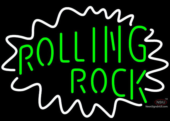 Rolling Rock Single Line Logo With Wavy Circle Neon Sign