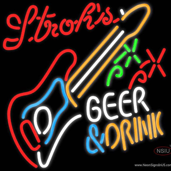 Strohs Beer And Drink Guitar Neon Sign  