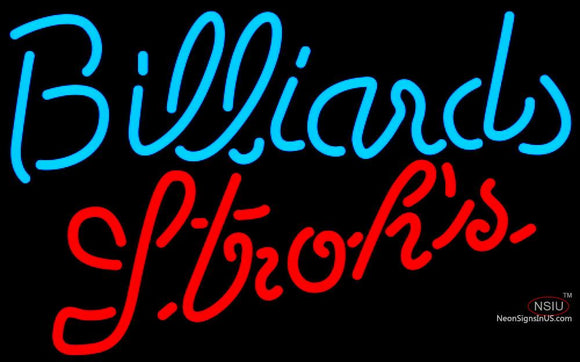 Strohs Billiards Text Pool Neon Sign  