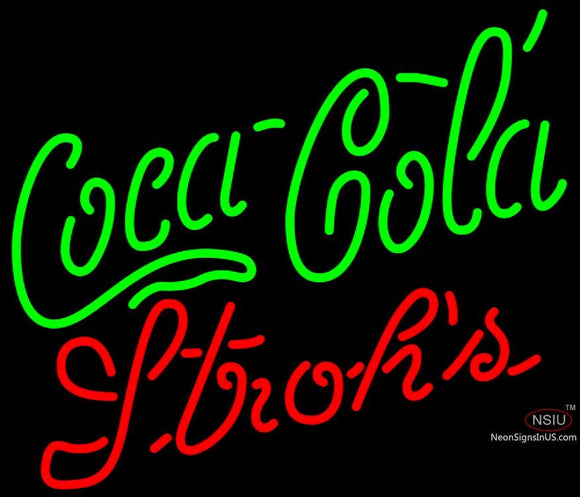 Strohs Coca Cola Green Neon Sign  