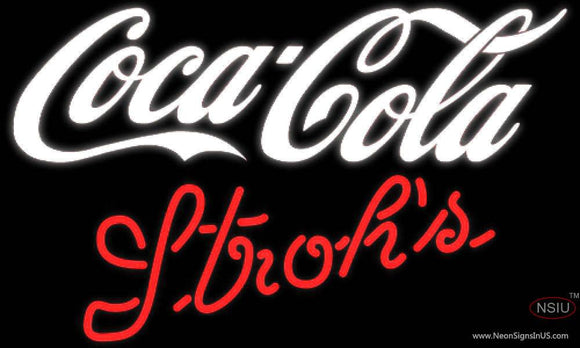 Strohs Coca Cola White Neon Sign  