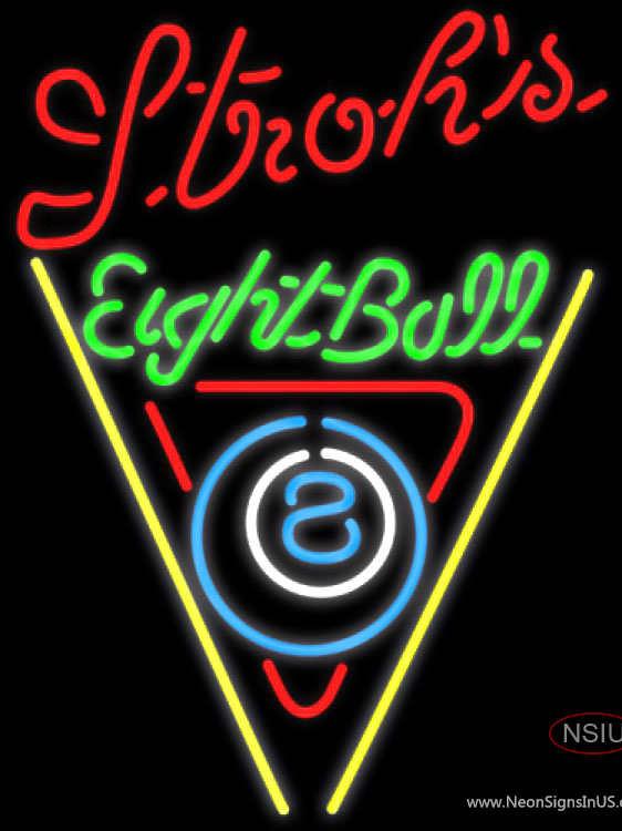 Strohs Eight ball Billiards Pool Neon Sign  