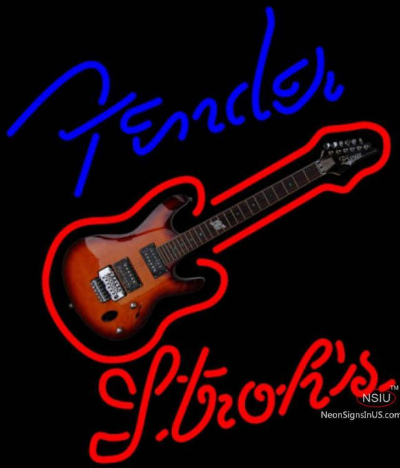 Strohs Fender Blue Red Guitar Neon Sign  7