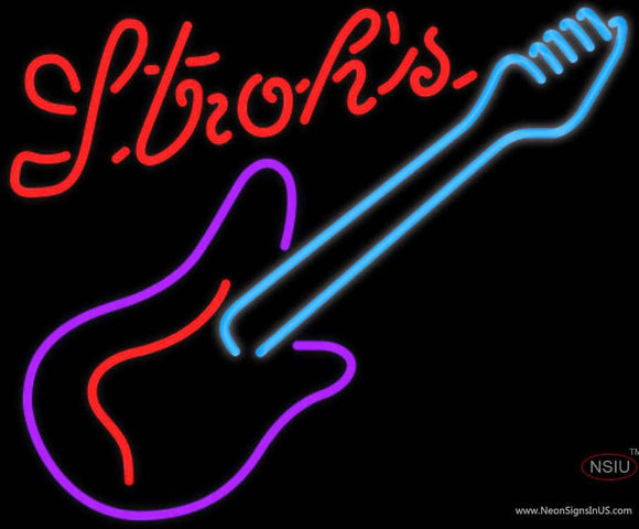 Strohs Guitar Purple Red Neon Sign  