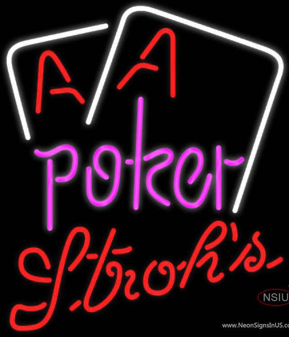 Strohs Purple Lettering Red Aces White Cards Poker Neon Sign 7 
