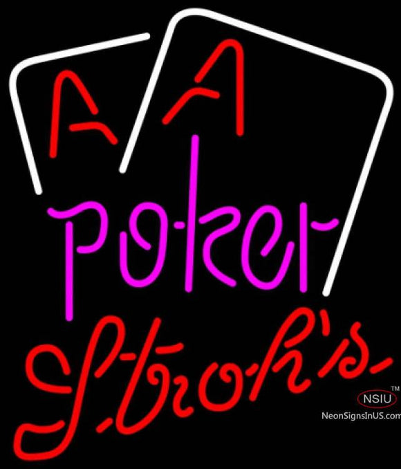 Strohs Purple Lettering Red Aces White Cards Poker Neon Sign 7 