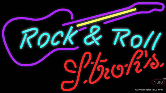 Strohs Rock N Roll Guitar Neon Sign  