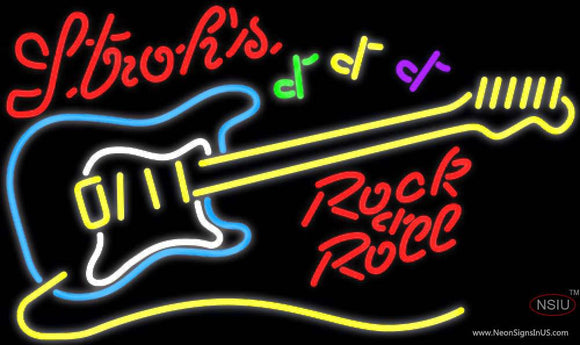 Strohs Rock N Roll Yellow Guitar Neon Sign